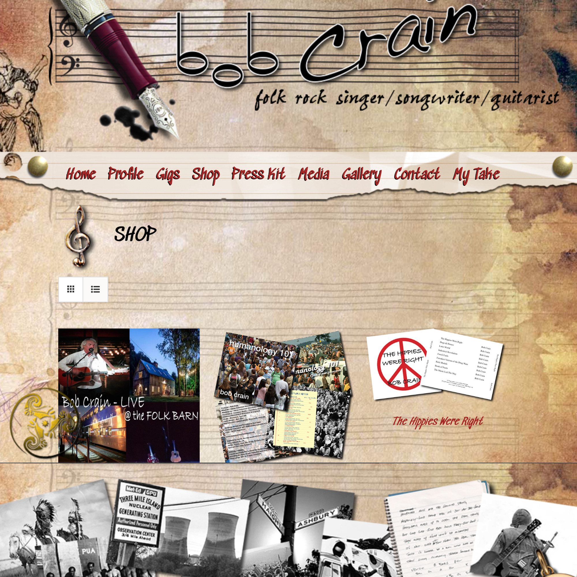 Bob Crain is a well known folk singer and performer. He wanted a website that reflected his unique and rather quirky character.