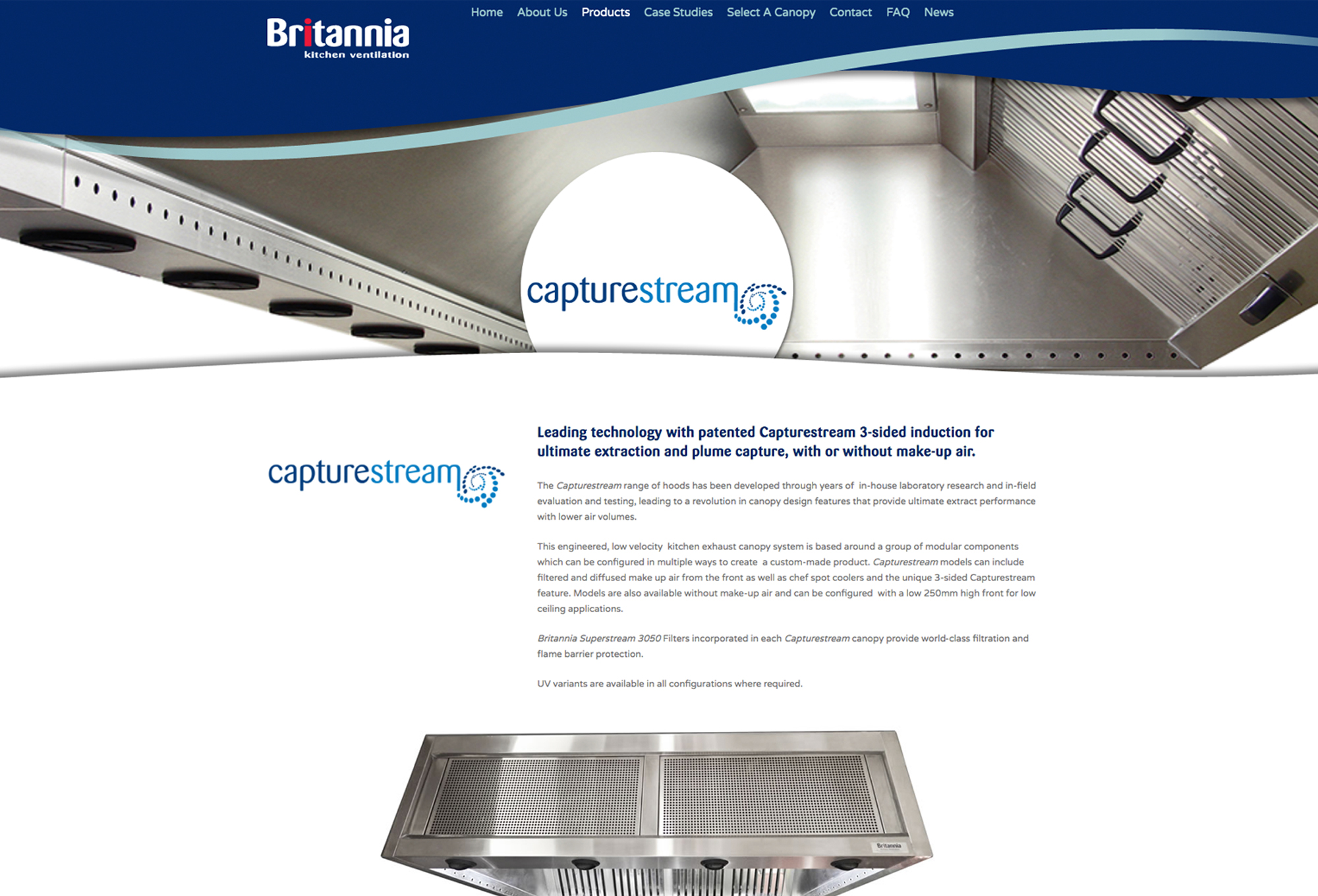 A simple website to promote a commercial kitchen ventilation company.